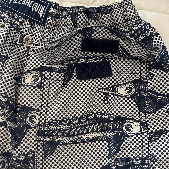 Vilebrequin Boys Navy Blue and White Fish Pattern Swim Trunks